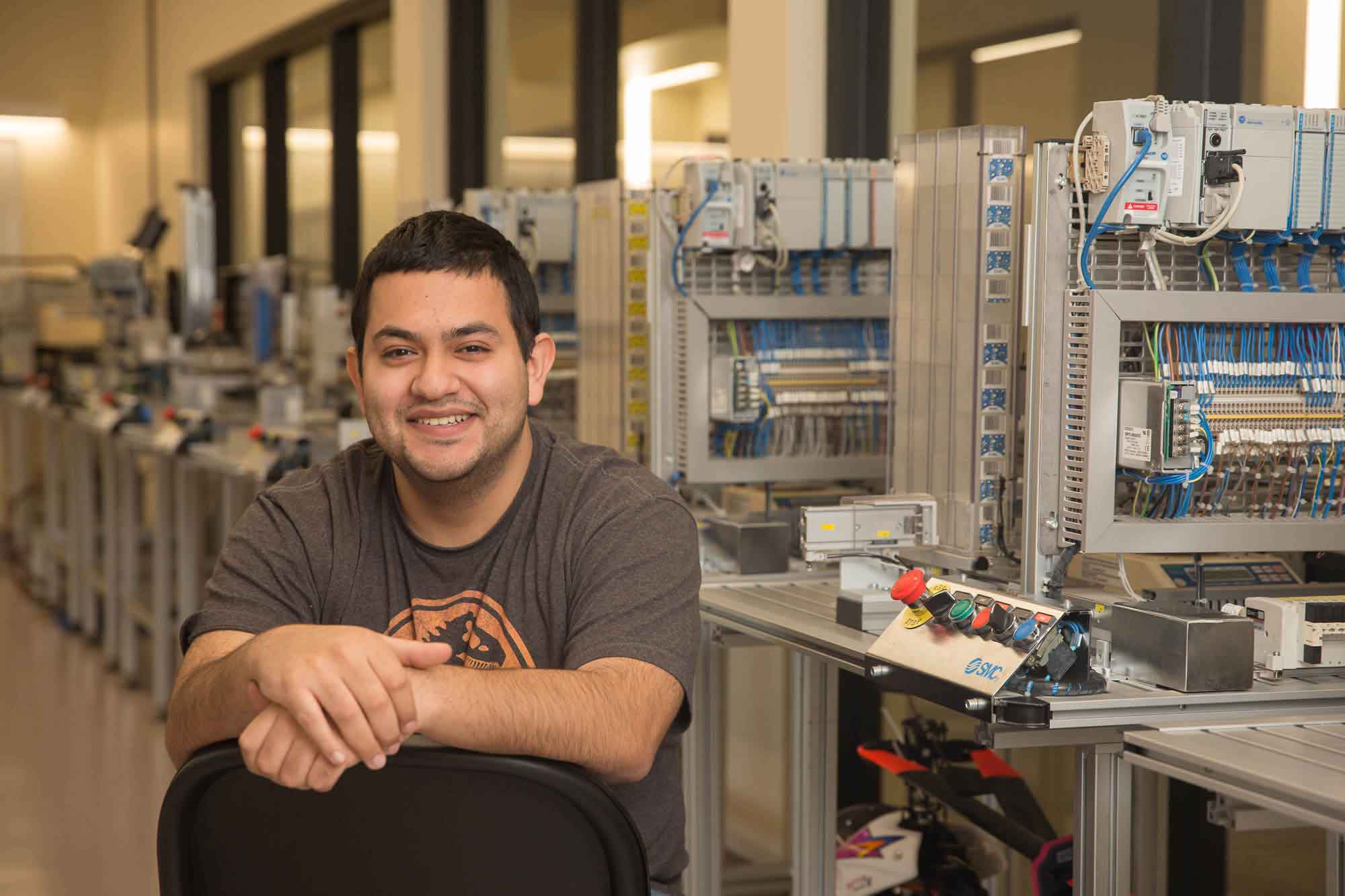 Student in a robotics lab